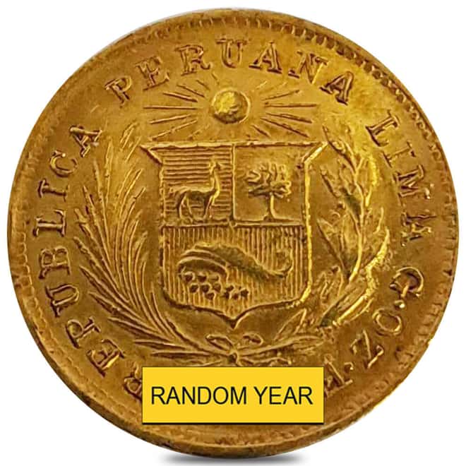 1906-1969 1/5 Libra Peru Gold Coin Avg Circ (Random Year)