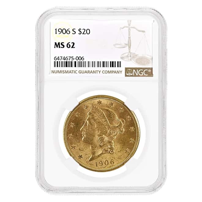 1906 S $20 Liberty Head Double Eagle Gold Coin NGC MS 62
