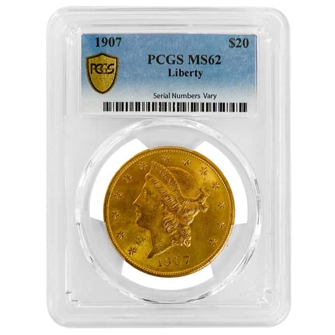 1907 $20 Liberty Head Double Eagle Gold Coin PCGS MS 62