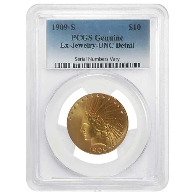 1909 S $10 Indian Head Gold Eagle Coin PCGS UNC Detail