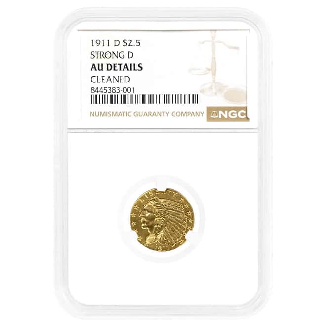 1911-D $2.5 Indian Head Quarter Eagle Gold Coin NGC AU Details