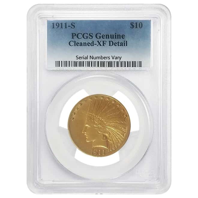 1911 S $10 Indian Head Gold Eagle Coin PCGS XF Detail