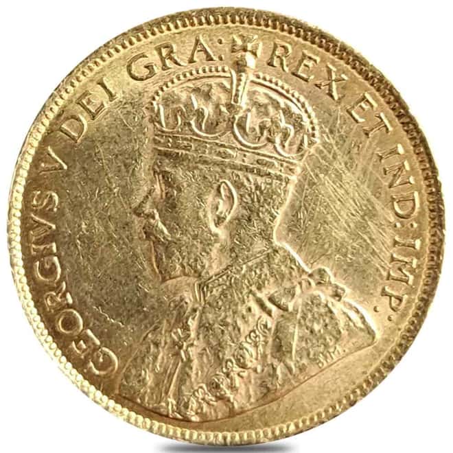 1912-1914 Canada George V $5 Gold Coin Scruffy (Random Year)