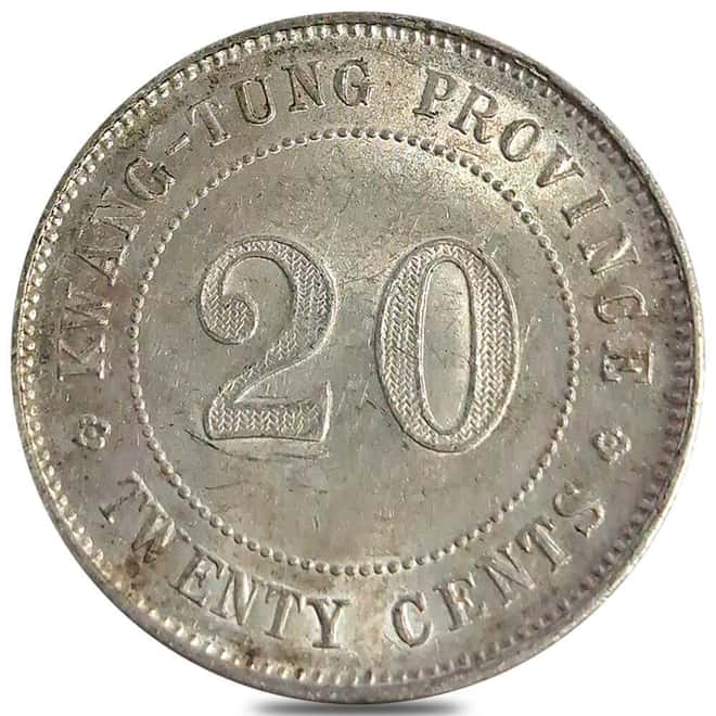 1912-1920 China 20 Cents Kwang-Tung Province Silver Coin Avg Circ (Random Year)