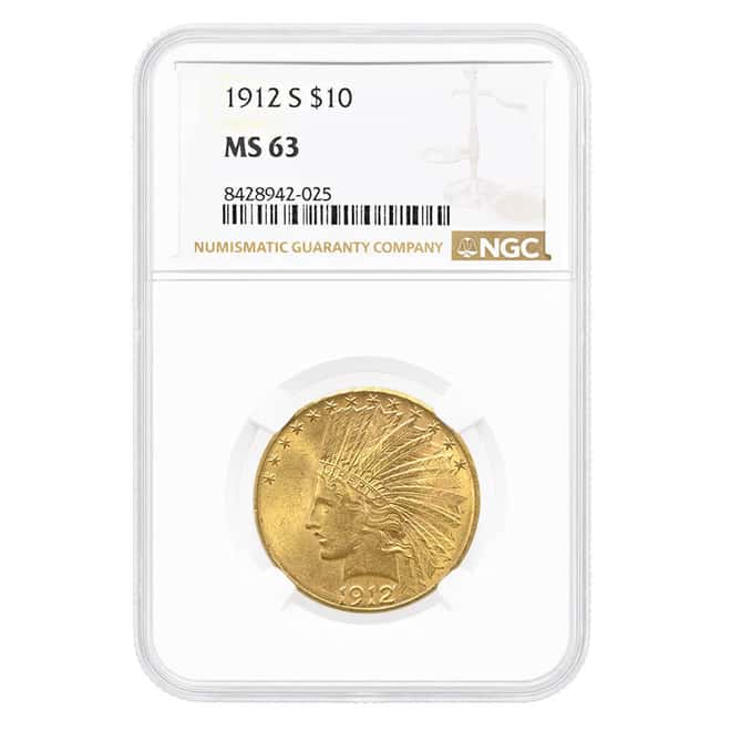 1912-S $10 Indian Head Eagle Gold Coin NGC MS 63