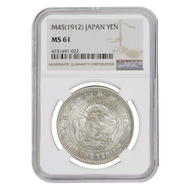 1912 (M45) Japanese One Yen Meiji Dragon Silver Coin NGC MS 61