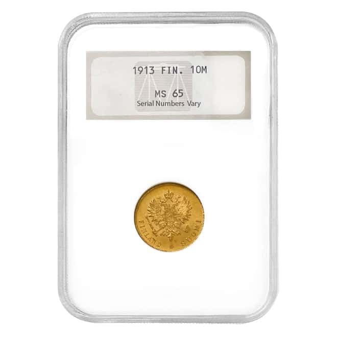 1913 Finland 10 Markkaa Gold Coin NGC MS 65