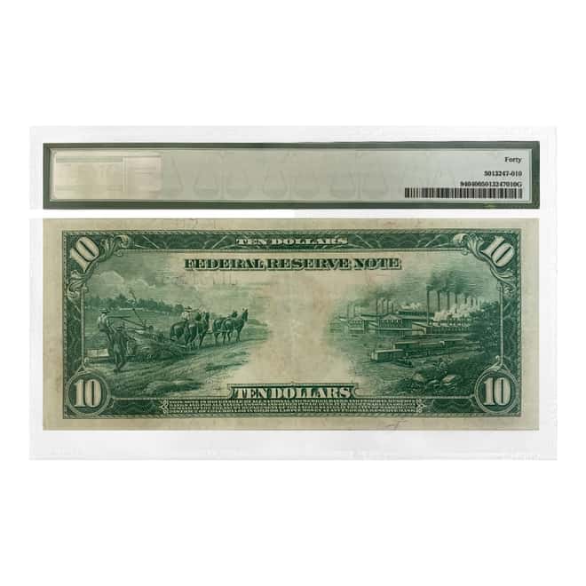 1914 $10 Federal Reserve Currency Note Kansas City PMG XF 40