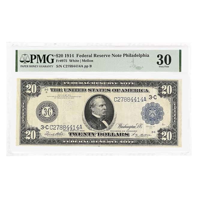 1914 $20 Federal Reserve Currency Note Philadelphia PMG VF 30