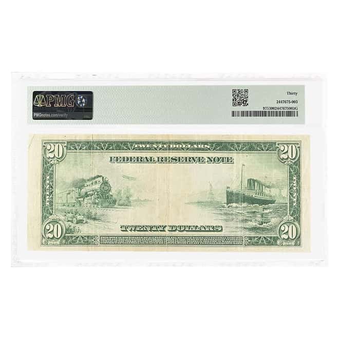 1914 $20 Federal Reserve Currency Note Philadelphia PMG VF 30
