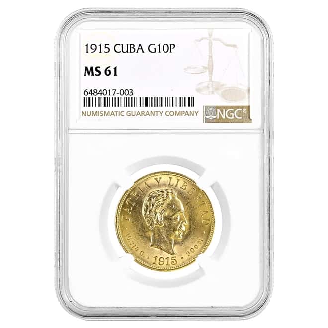 1915 10 Pesos Jose Marti Gold Coin NGC MS 61