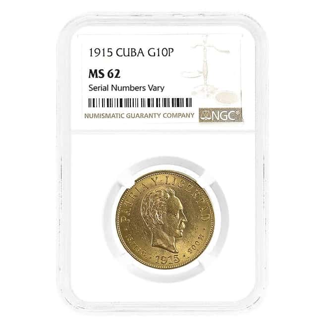 1915 10 Pesos Jose Marti Gold Coin NGC MS 62
