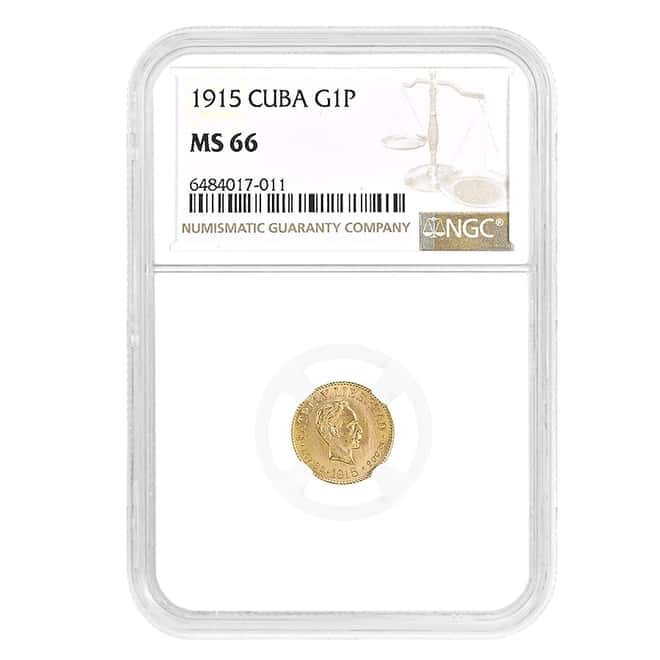 1915 1 Peso Jose Marti Gold Coin NGC MS 66