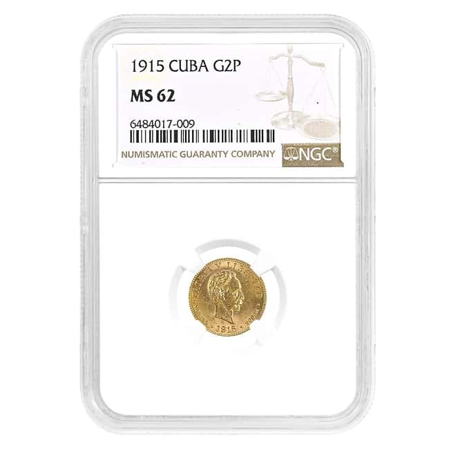 1915 2 Pesos Jose Marti Gold Coin NGC MS 62