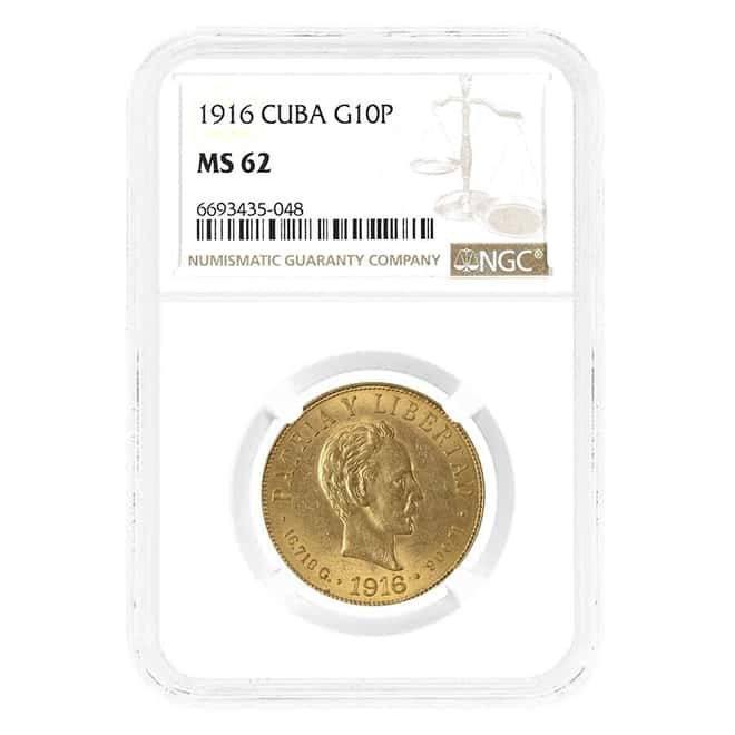 1916 10 Pesos Jose Marti Gold Coin NGC MS 62