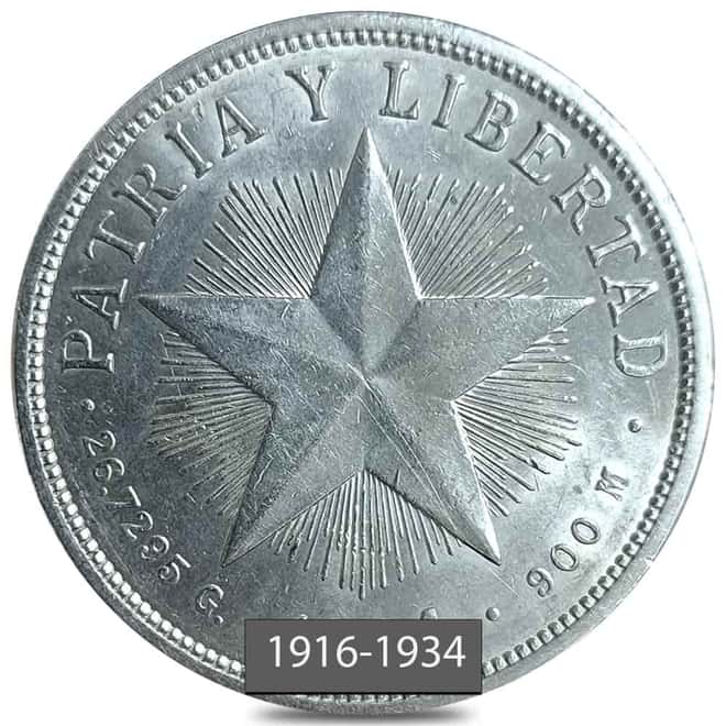 1916-1934 1 Peso Star Silver Coin AU (Random Year)