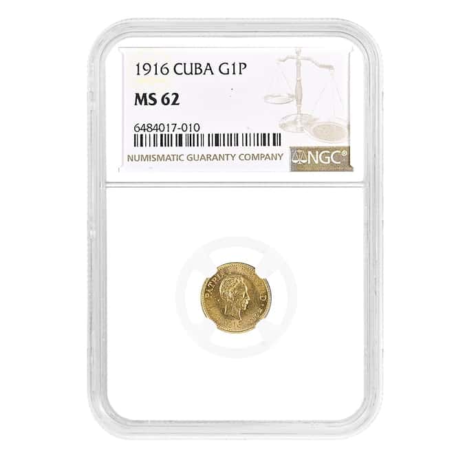 1916 1 Peso Jose Marti Gold Coin NGC MS 62