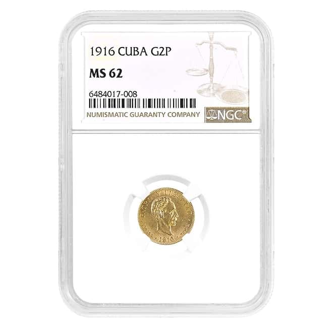 1916 2 Pesos Jose Marti Gold Coin NGC MS 62