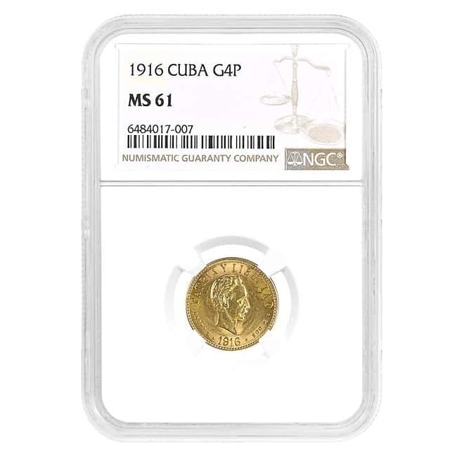 1916 4 Pesos Jose Marti Gold Coin NGC MS 61
