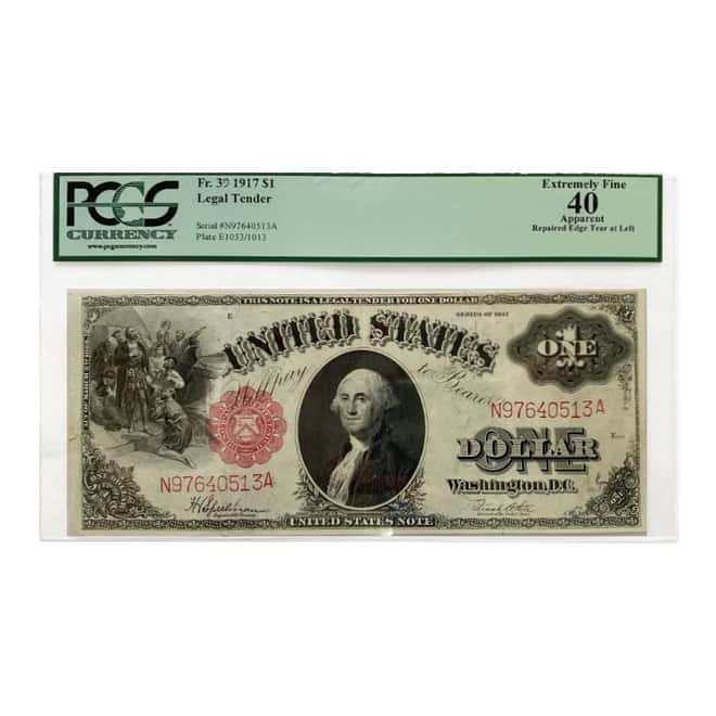 1917 $1 Legal Tender United States Note PCGS XF 40 (Repaired Currency)
