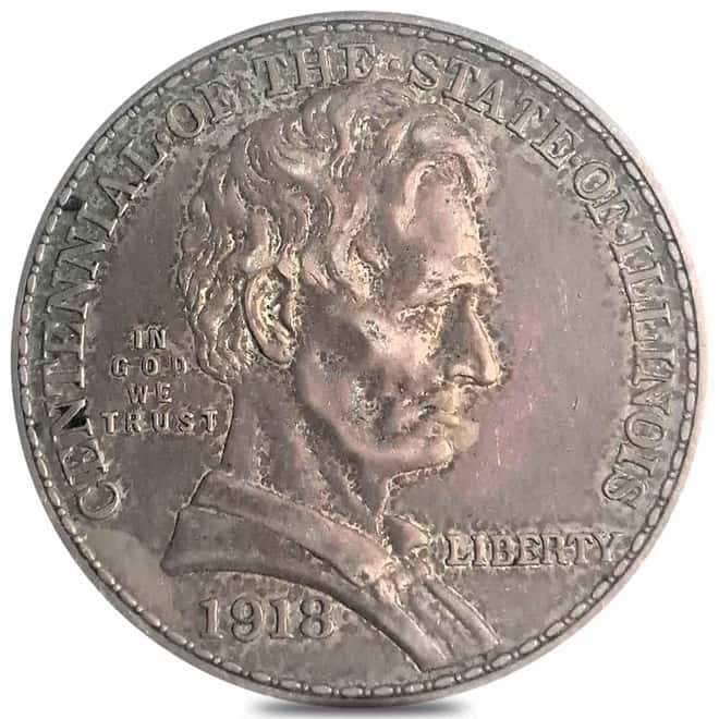1918 Lincoln-Illinois Silver Half Dollar 50C Comm. Coin Avg Circ