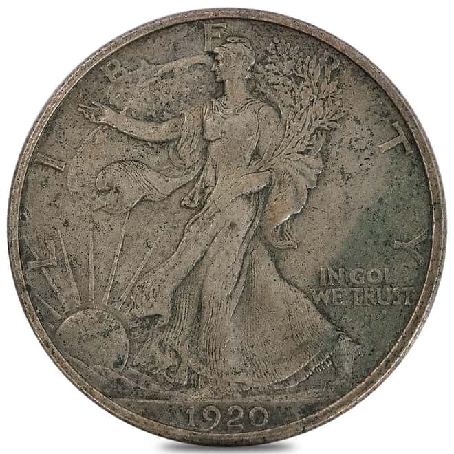 1920-S Walking Liberty 90% Silver Half Dollar 50C AU