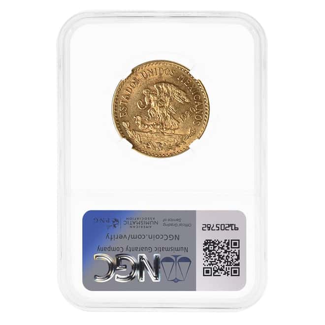 1920/10 Mexico 20 Pesos Gold Coin NGC AU 58