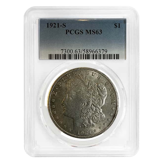1921-S Morgan Silver Dollar $1 PCGS MS 63