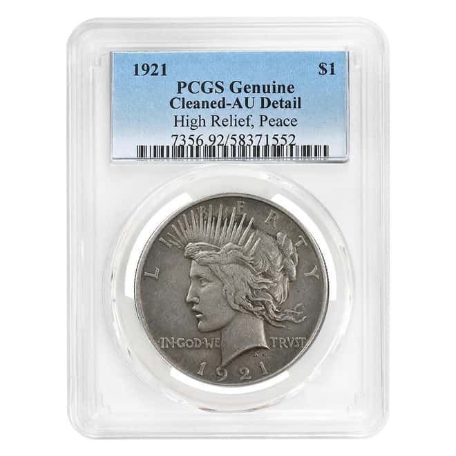 1921 Peace Silver Dollar $1 High Relief PCGS AU Detail