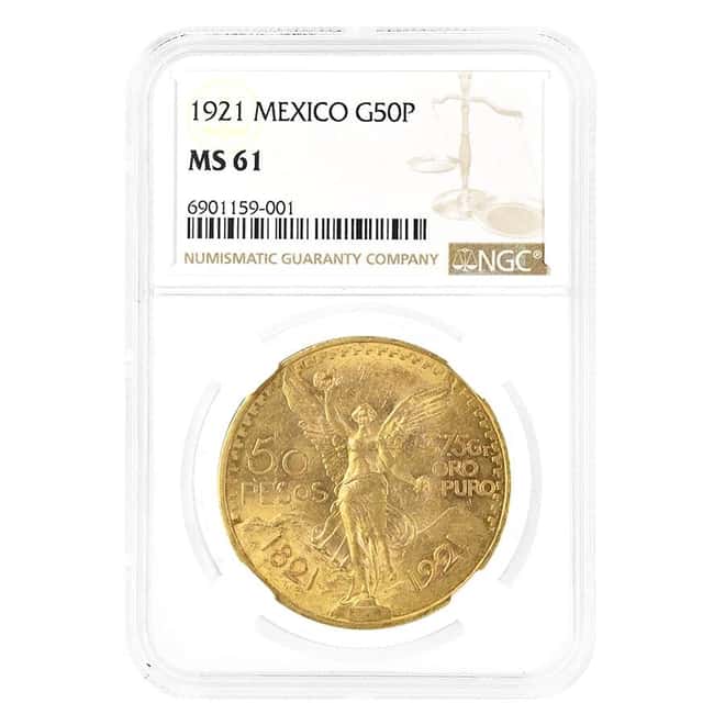 1921 Mexico 50 Pesos Gold Coin NGC MS 61