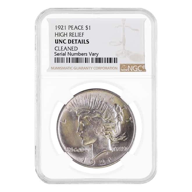 1921 Peace Silver Dollar $1 High Relief NGC UNC Details