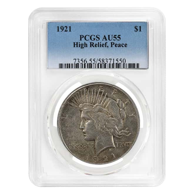 1921 Peace Silver Dollar $1 High Relief PCGS AU 55