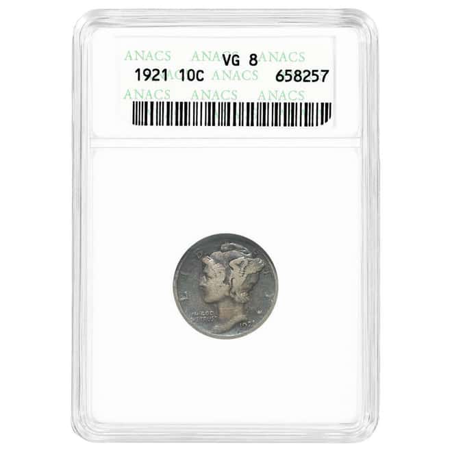 1921 Silver Mercury Dime 10C ANACS VG 8