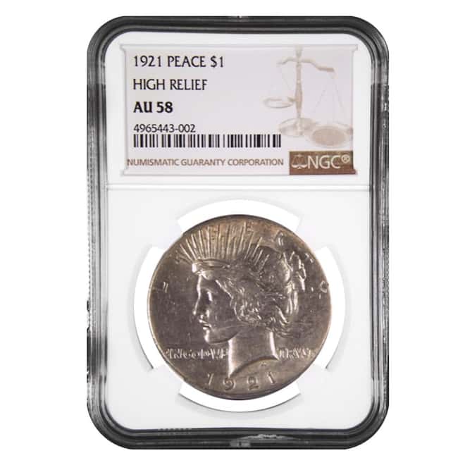 1921 Silver Peace Dollar High Relief NGC AU 58