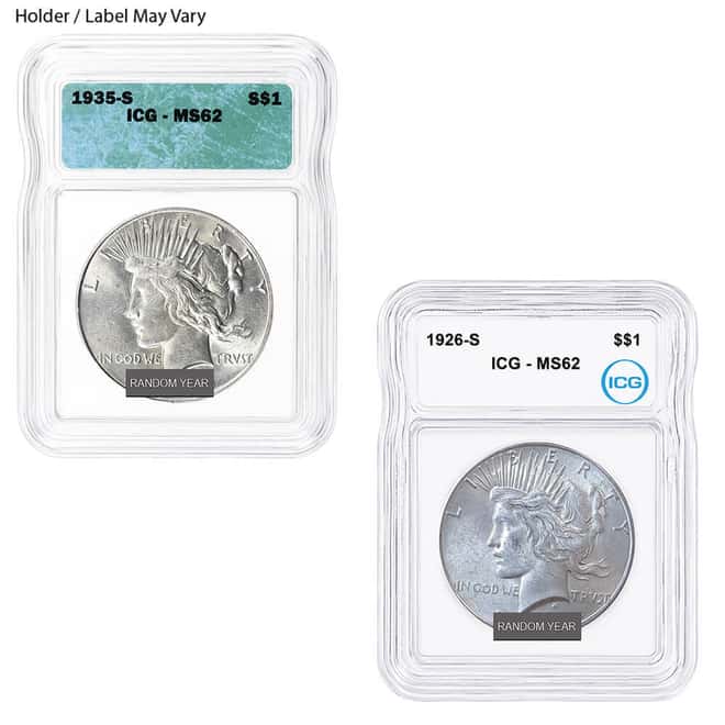 1922-1935 Peace Silver Dollar $1 ICG MS 62 (Random Year)