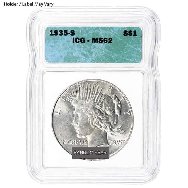 1922-1935 Peace Silver Dollar $1 ICG MS 62 (Random Year)