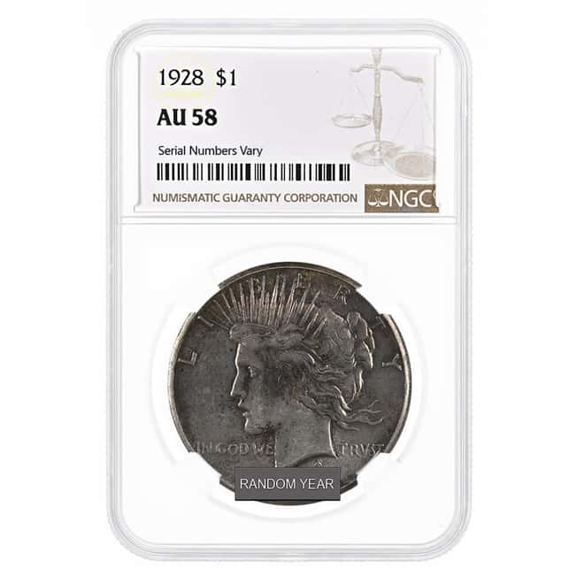 1922-1935 Peace Silver Dollar $1 NGC AU 58 (Random Year)