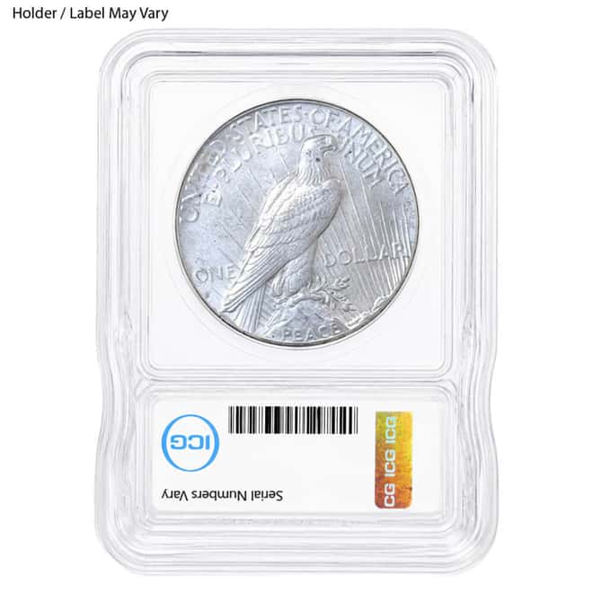 1922-1935 Peace Silver Dollar $1 ICG MS 62 (Random Year)