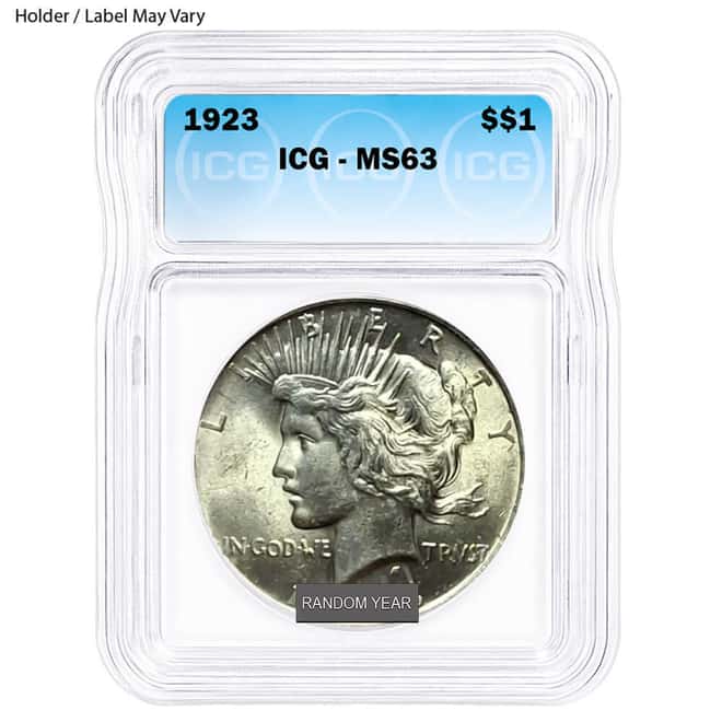 1922-1935 Peace Silver Dollar $1 ICG MS 63 (Random Year)