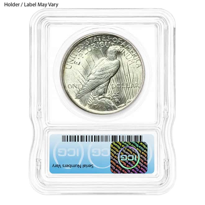 1922-1935 Peace Silver Dollar $1 ICG MS 63 (Random Year)
