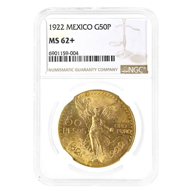 1922 Mexico 50 Pesos Gold Coin NGC MS 62+