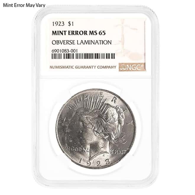 1923 Peace Silver Dollar $1 NGC MS 65 Mint Error (Obv Lamination)