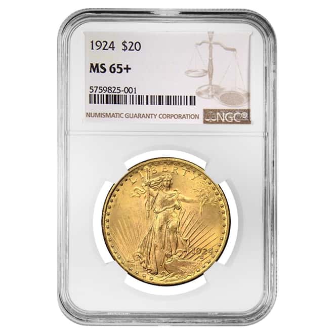 1924 $20 Gold Saint Gaudens Double Eagle Coin NGC MS 65+