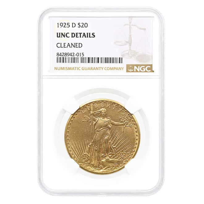 1925-D $20 Saint Gaudens Double Eagle Gold Coin NGC UNC Details