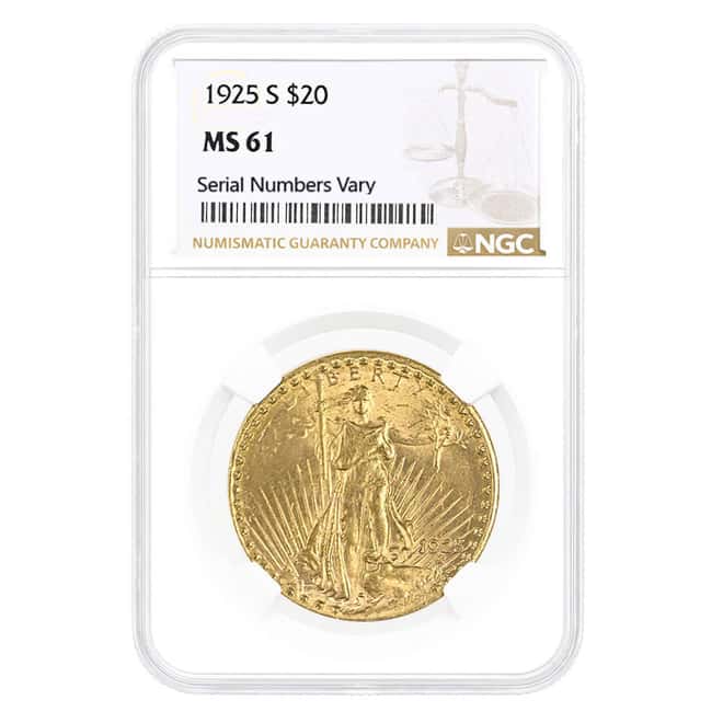 1925-S $20 Saint Gaudens Double Eagle Gold Coin NGC MS 61