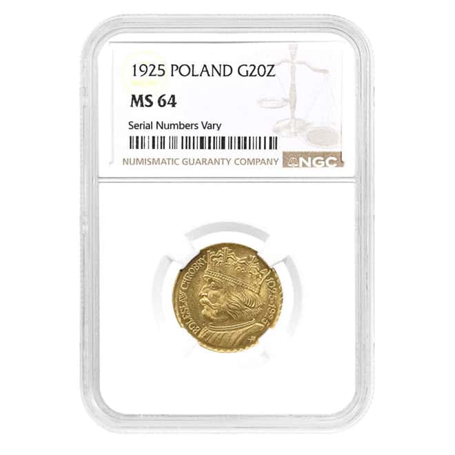 1925 Poland 20 Zlotych Boleslaw I Gold Coin NGC MS 64