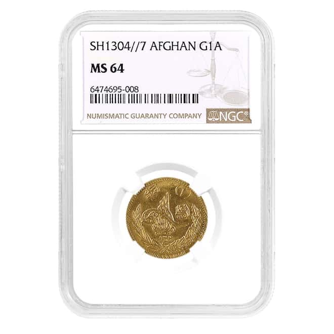 1925 (SH1304/7) Afghanistan 1 Amani Gold Coin NGC MS 64