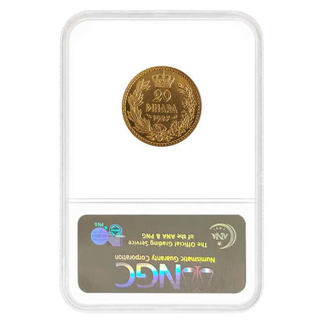 1925 Yugoslavia 20 Dinara Alexander I Gold Coin NGC MS 64