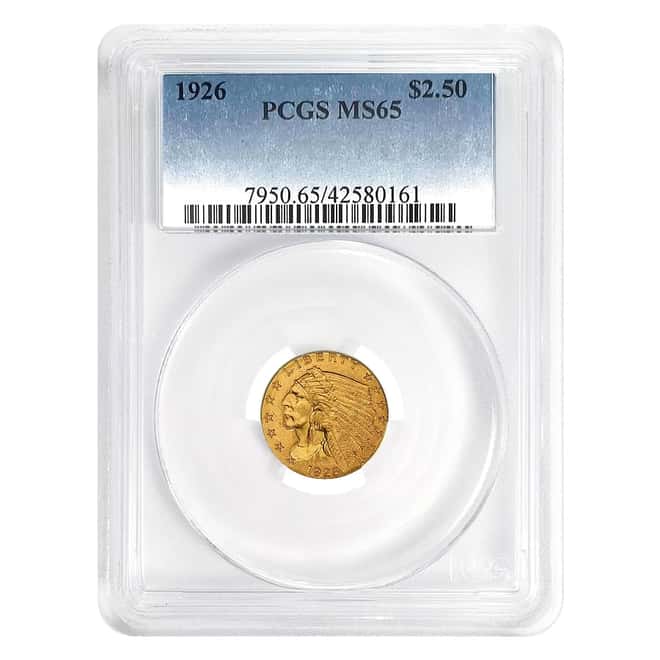 1926 $2.5 Indian Head Quarter Eagle Gold Coin PCGS MS 65