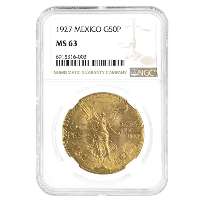 1927 Mexico 50 Pesos Gold Coin NGC MS 63
